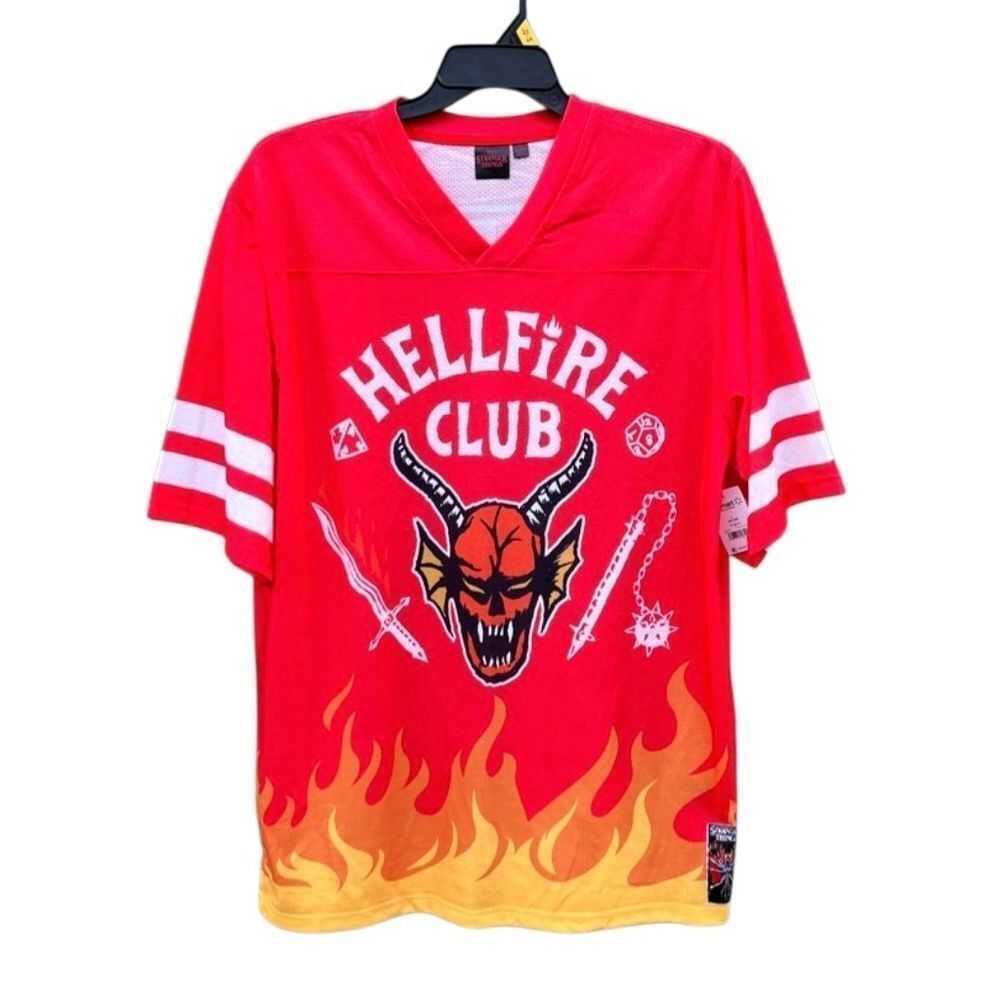 Stranger Things Hellfire Club Graphic Football Shirt Sleeve Jersey Size L